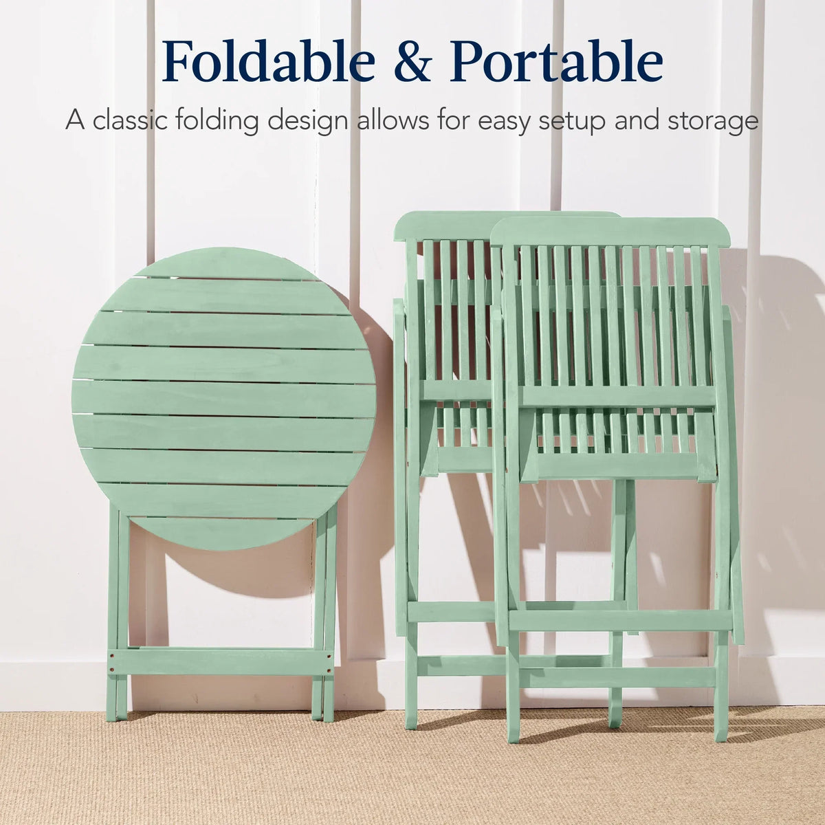 Nouveauté 2026 – Ensemble bistro 3 pièces en bois d'acacia Best Choice Products , mobilier de patio pliant avec 2 chaises et une table - Naturel