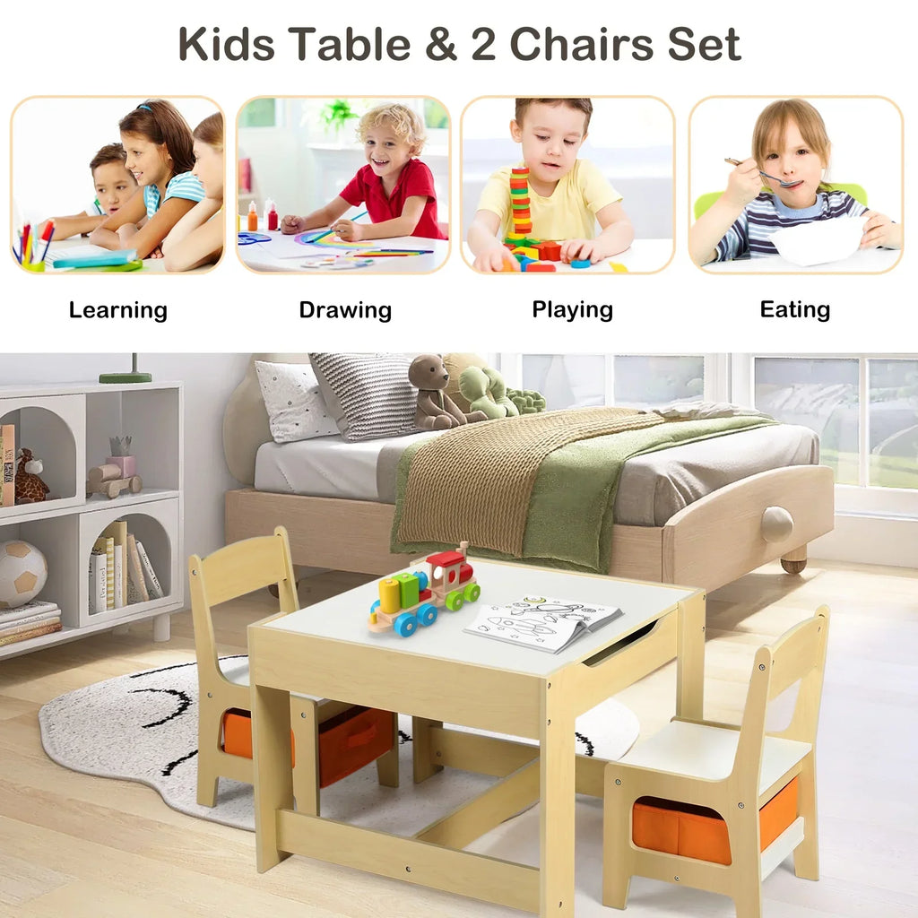 Nouveauté 2026 – Ensemble table et 2 chaises pour enfants LINLUX , table d'activités avec tableau noir/blanc, gris
