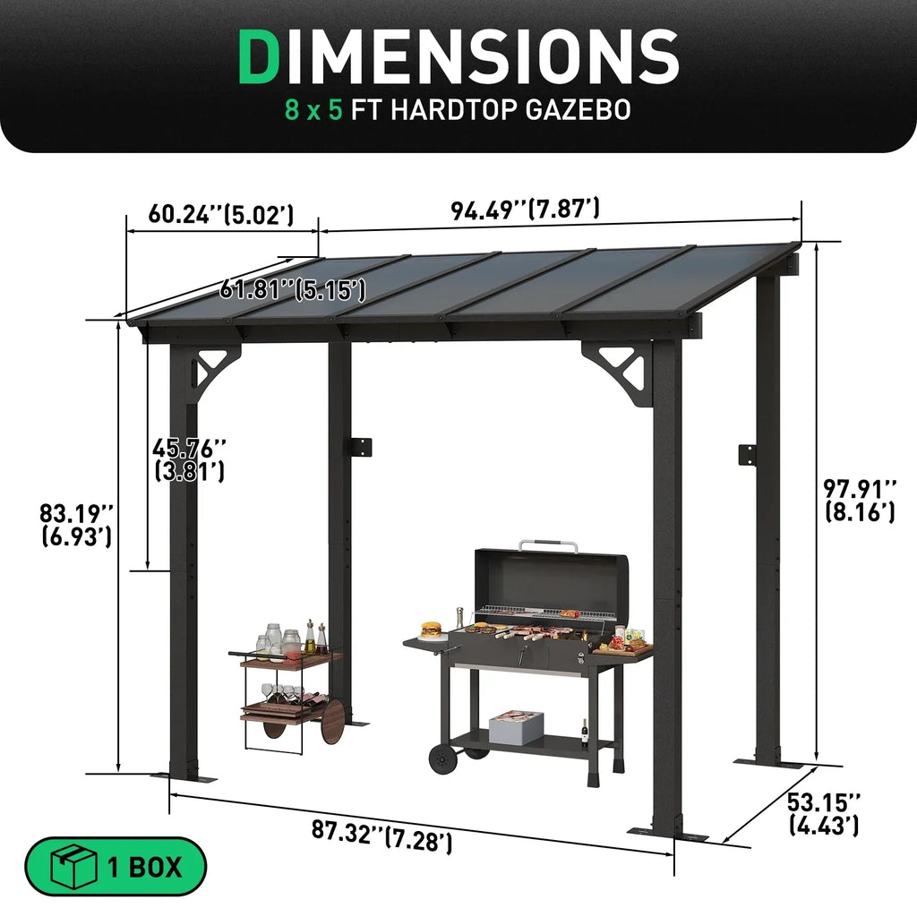 Nouveauté 2026 – Gazebo Aoxun de 2,4 m x 1,5 m pour patio, pergola avec toit incliné, grand auvent mural robuste pour barbecue, idéal pour jardin, terrasse ou patio