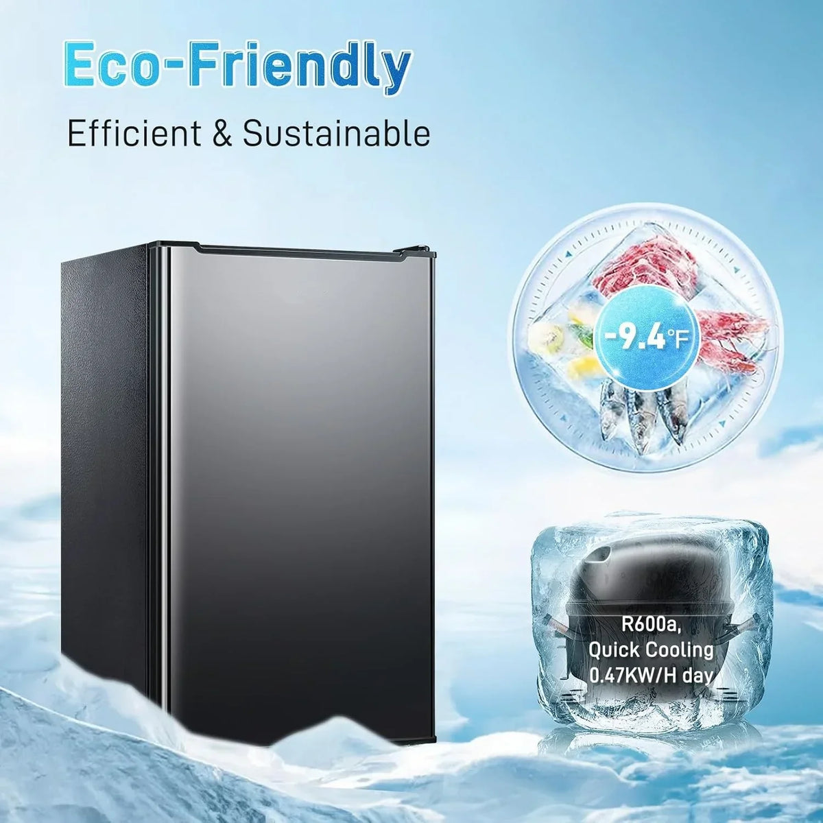 Nouveauté 2026 – Congélateur vertical Upright , congélateur vertical compact de 85 litres (3 pi³) avec thermostat réglable, mini-congélateur avec porte simple réversible en acier inoxydable, argent