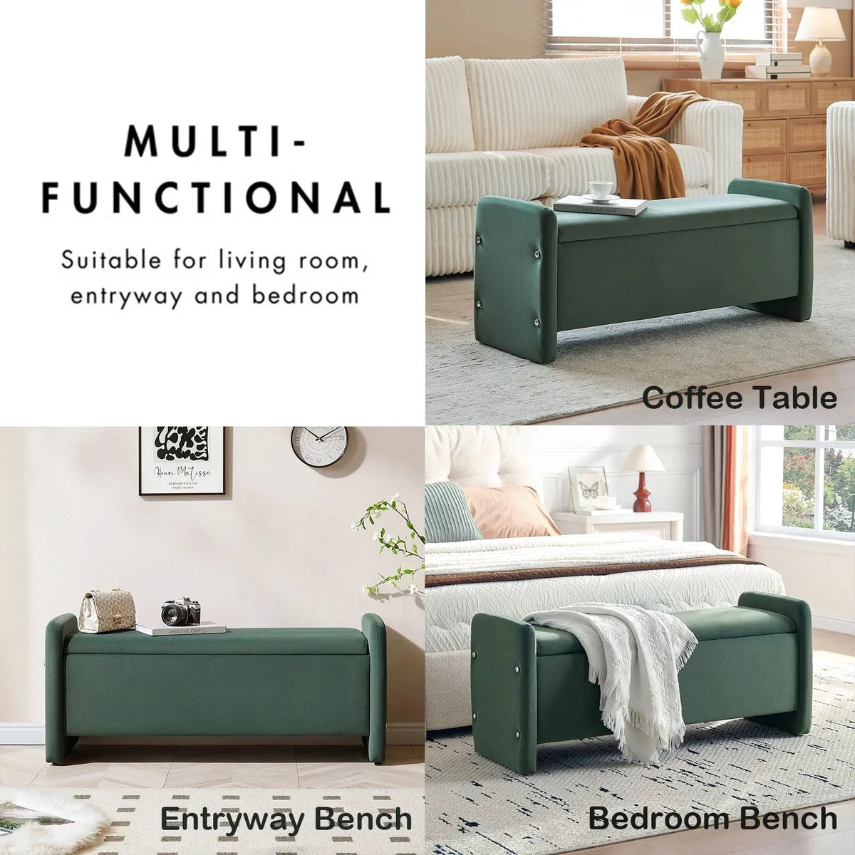 Nouveauté 2026 – Banc coffre Pinmoco de 112 cm (44 po), banc d'entrée rembourré avec rangement, idéal pour la chambre et le salon, en velours côtelé gris