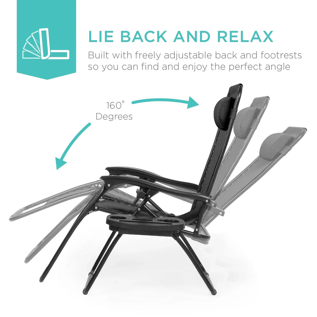 Nouveauté 2026 – Ensemble de 2 fauteuils inclinables zéro gravité Best Choice Products pour terrasse et piscine avec porte-gobelet - Gris
