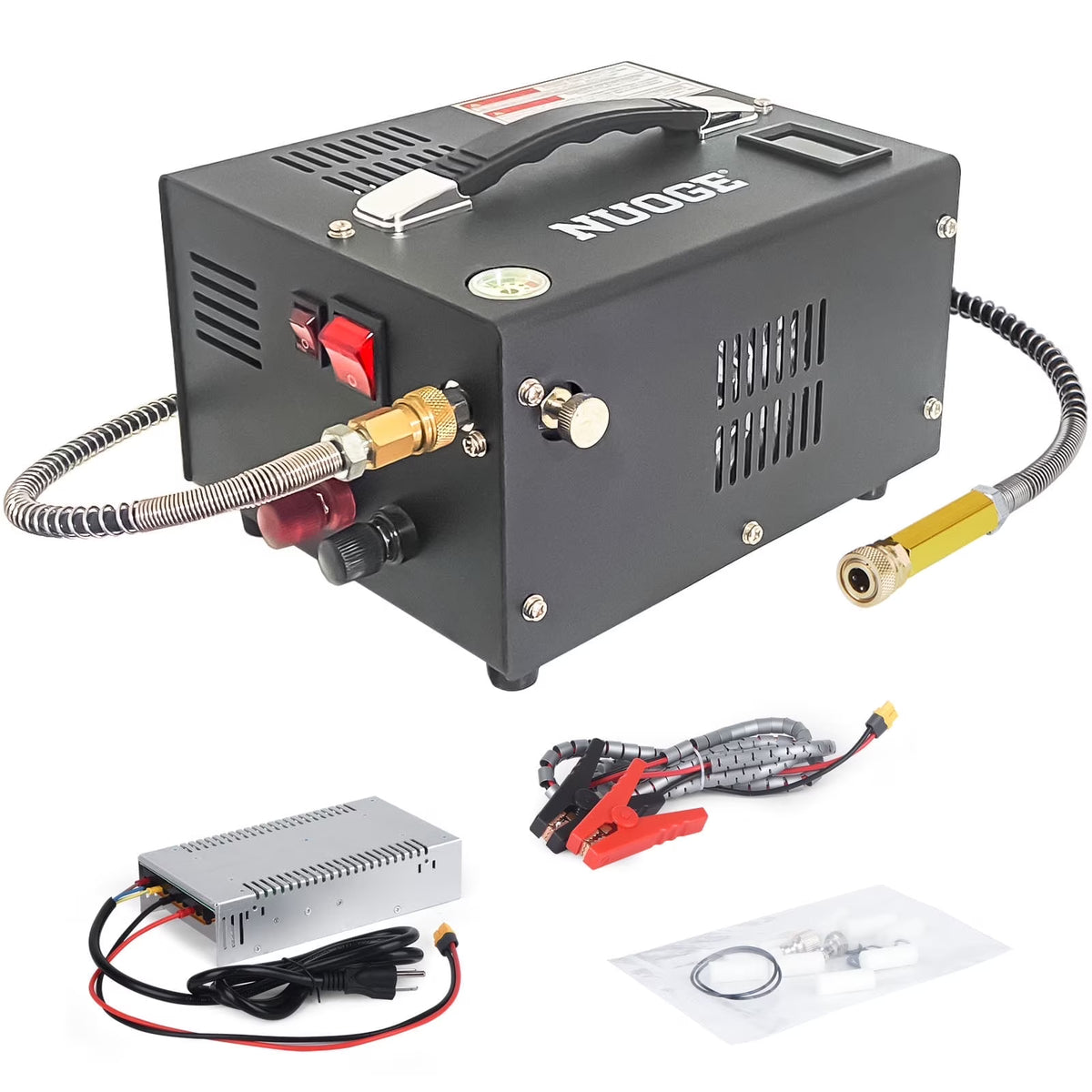 Nouveauté 2026 – Compresseur d'air NUOGE PCP , 4500 psi, 12 V CC ou 110 V CA avec convertisseur, pour bouteilles de paintball/plongée