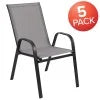 Nouveauté 2026 – Lot de 5 chaises empilables d'extérieur BizChair noires , revêtement Flex Comfort et structure en métal