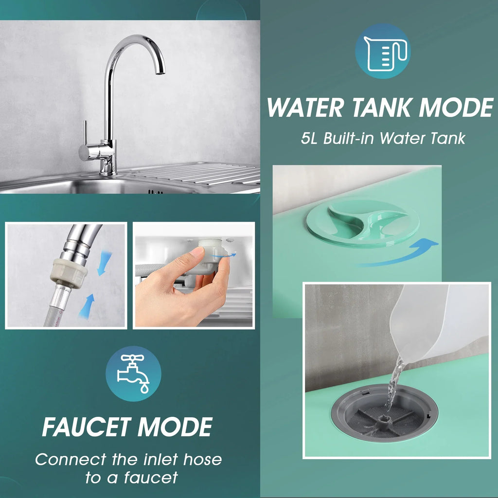 Nouveauté 2026 – Lave-vaisselle portable de comptoir AIRMSEN avec réservoir d'eau intégré de 5 litres et fonction de séchage à l'air, 5 programmes de lavage, mini lave-vaisselle, AE-TDQR03
