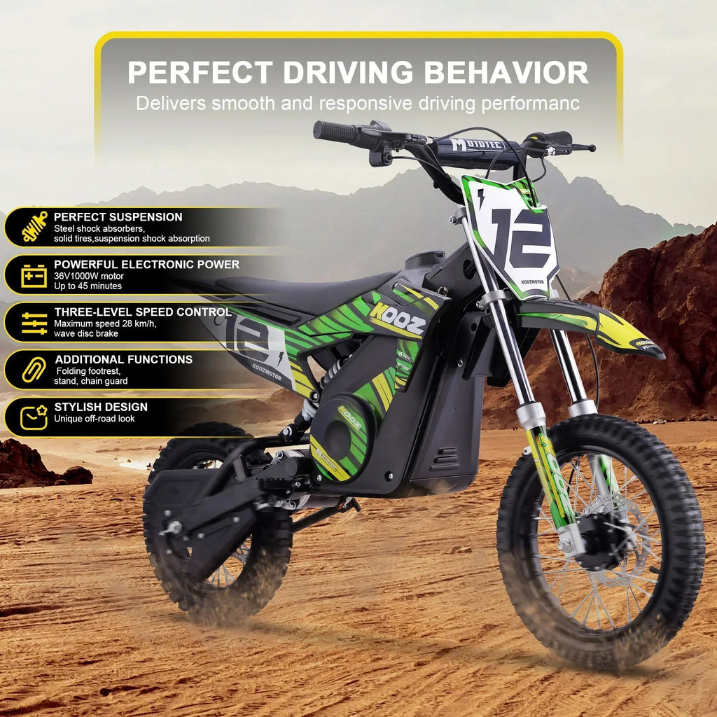Nouveauté 2026 – Moto tout-terrain électrique MotoTec 36 V 1000 W (HP112E) bleue