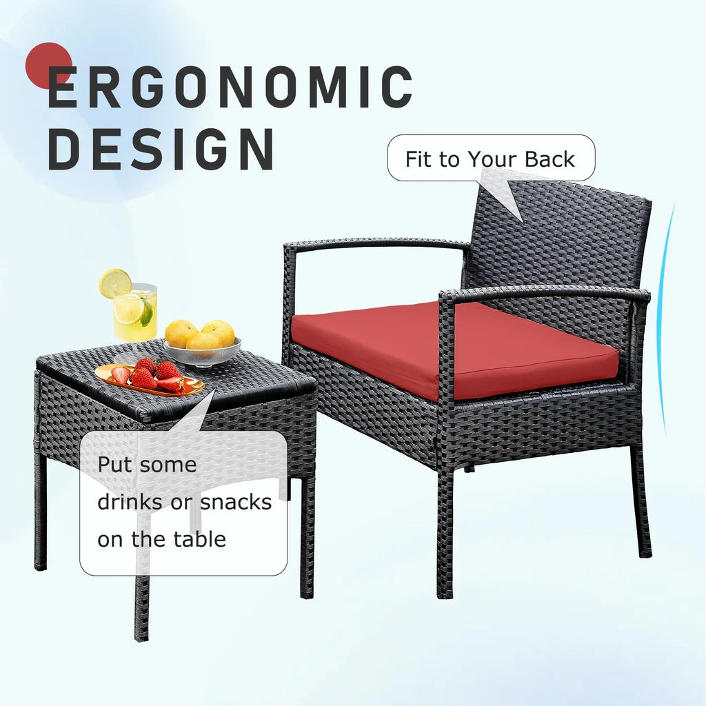 Nouveauté 2026 – Ensemble de mobilier de jardin Tappio , 3 pièces, style bistro, comprenant des chaises de conversation en rotin, une table d'appoint et des coussins. Idéal pour balcon, jardin ou terrasse. Couleur : rouge