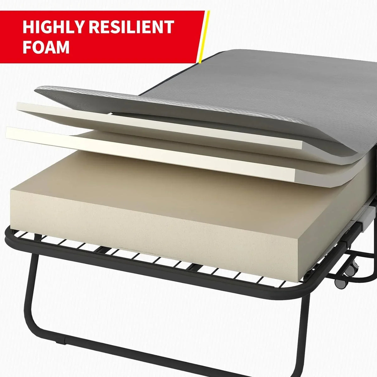 Nouveauté 2026 – Lit pliant Puremind avec matelas en mousse de 10 cm, lit d'appoint 190 x 79 cm pour adultes, lit portable avec roulettes verrouillables, montage et déplacement faciles, standard