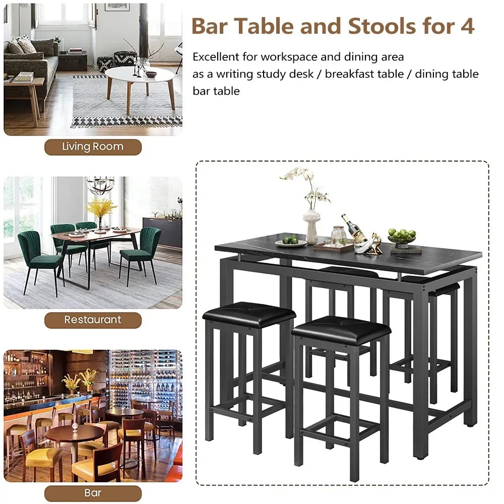 Nouveauté 2026 – Ensemble de table haute 5 places , table de bar et tabourets assortis, table à manger minimaliste avec tabourets sans dossier, ensemble table et chaises de bar avec plateau en bois pour cuisine, appartement ou bistrot - Gain de place