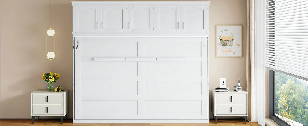 Nouveauté 2026 – Lit escamotable mural Queen Size avec rangements supérieurs, gris