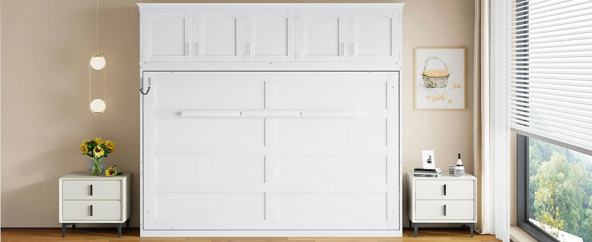 Nouveauté 2026 – Lit escamotable mural Queen Size avec rangements supérieurs, gris