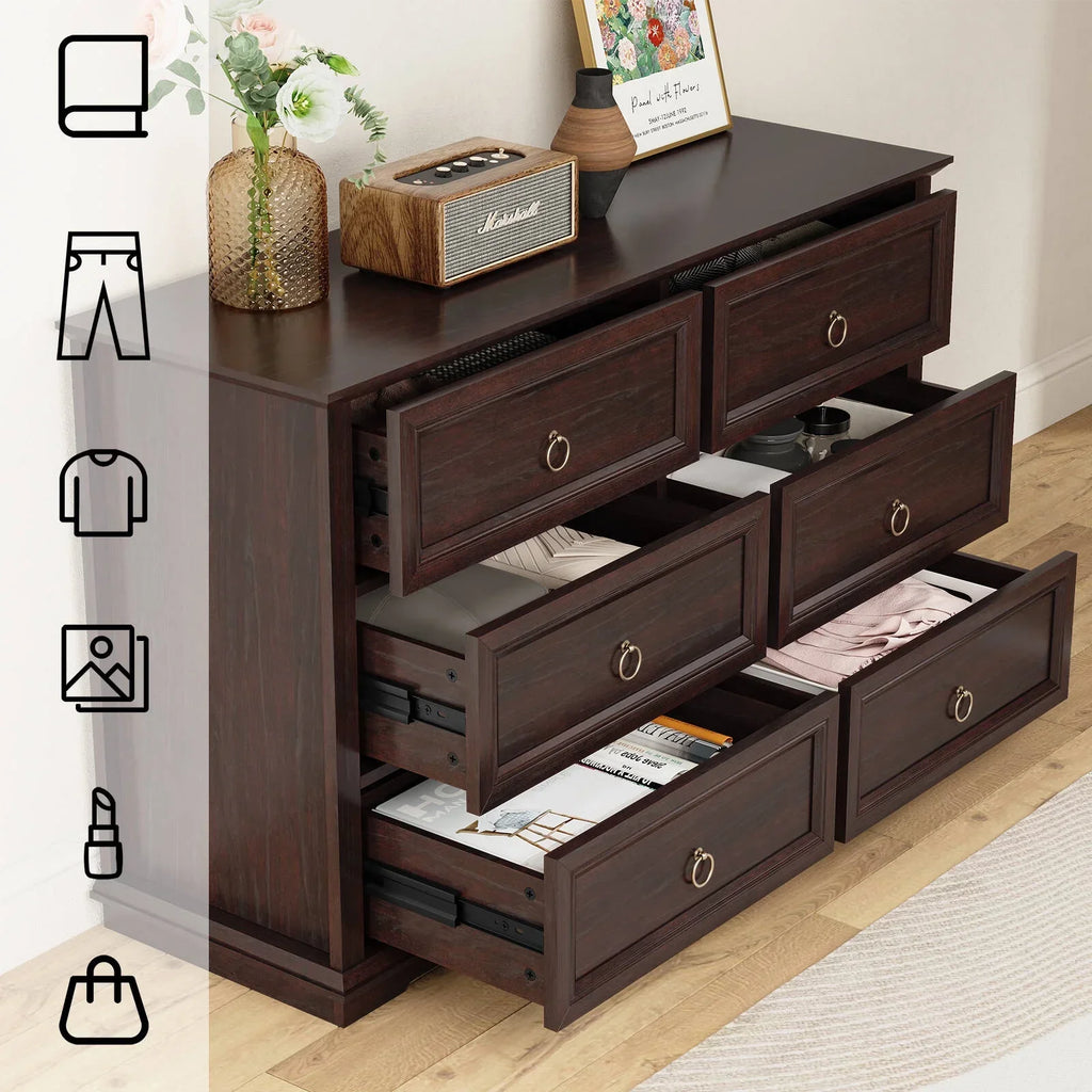 Nouveauté 2026 – Commode FAGAGA 6 tiroirs pour salon, meuble de rangement en bois pour chambre, blanc