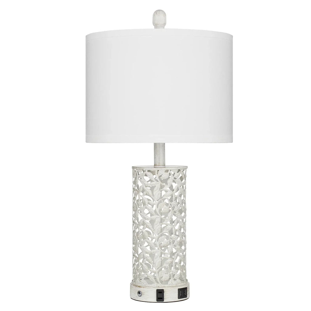 Nouveauté 2026 – Ensemble de 2 lampes de table Cinkeda pour salon et chambre à coucher, avec ports USB, prise secteur, intensité réglable à 3 niveaux, veilleuse tactile, style champêtre, motif floral blanc, lampes de chevet
