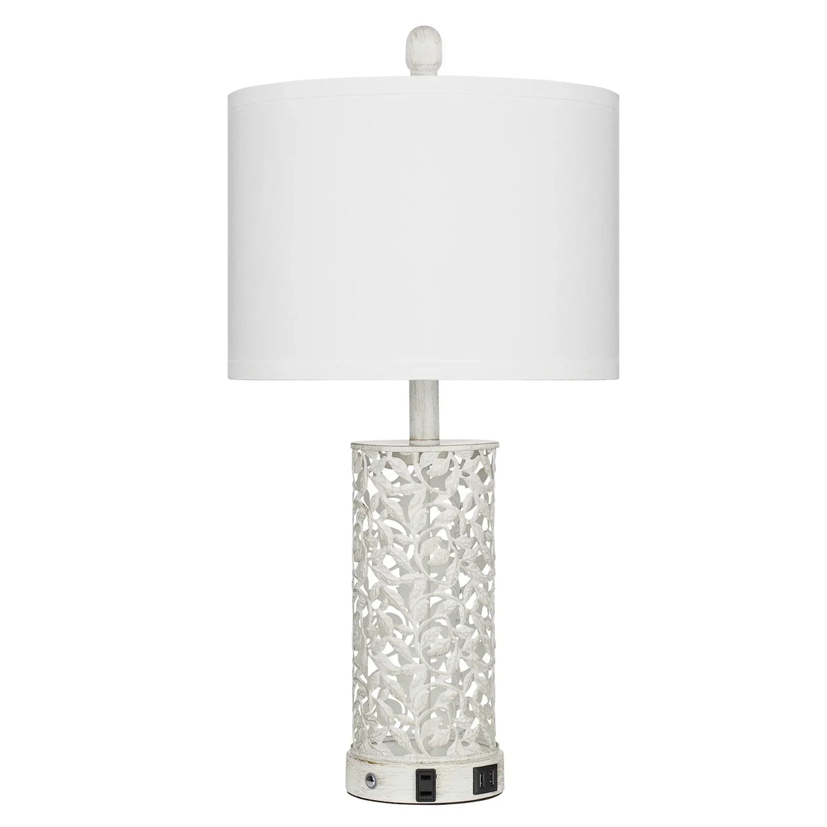 Nouveauté 2026 – Ensemble de 2 lampes de table Cinkeda pour salon et chambre à coucher, avec ports USB, prise secteur, intensité réglable à 3 niveaux, veilleuse tactile, style champêtre, motif floral blanc, lampes de chevet