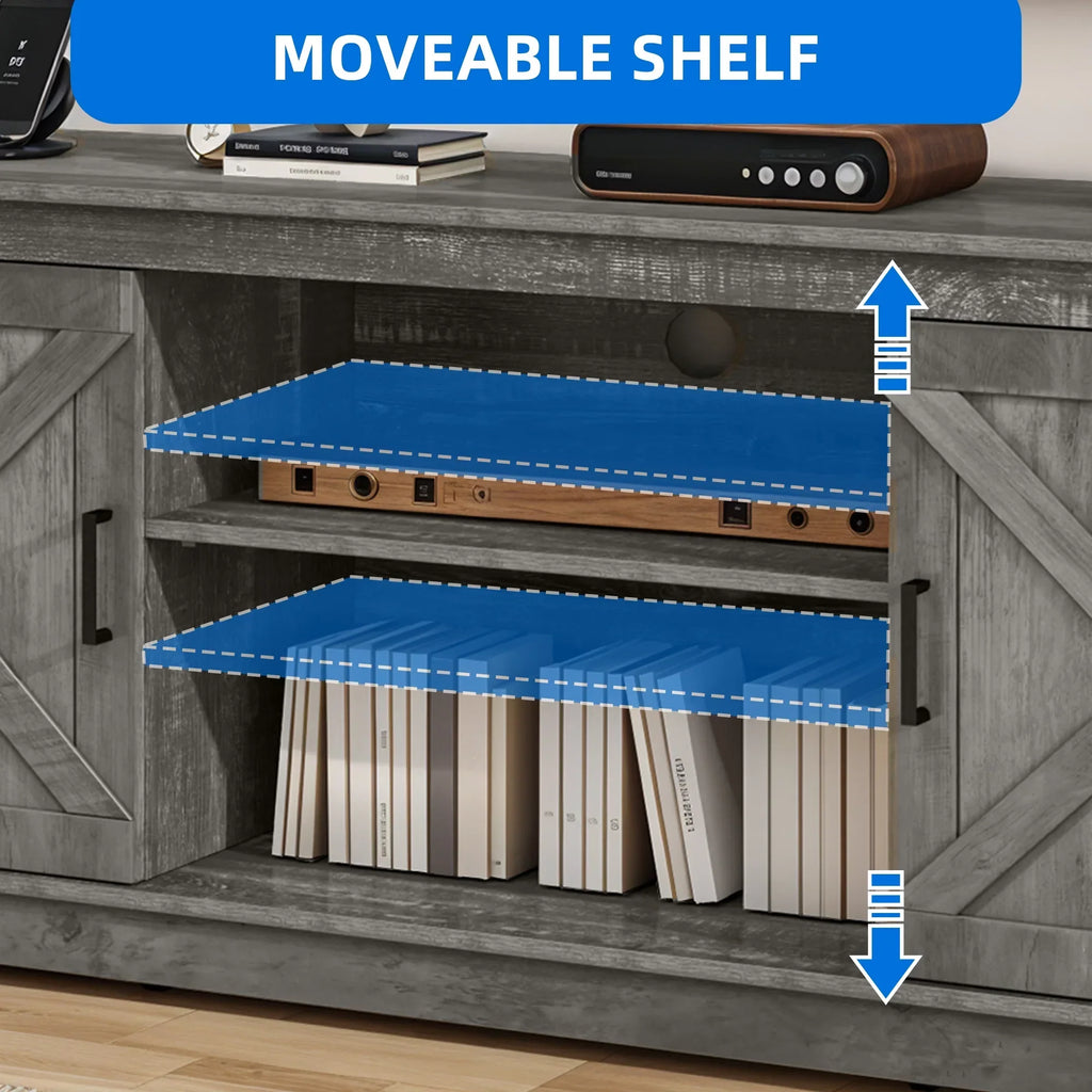 Nouveauté 2026 – Meuble TV Dextrus Farmhouse pour téléviseur 65 pouces, centre multimédia pour salon, meuble console TV, gris délavé