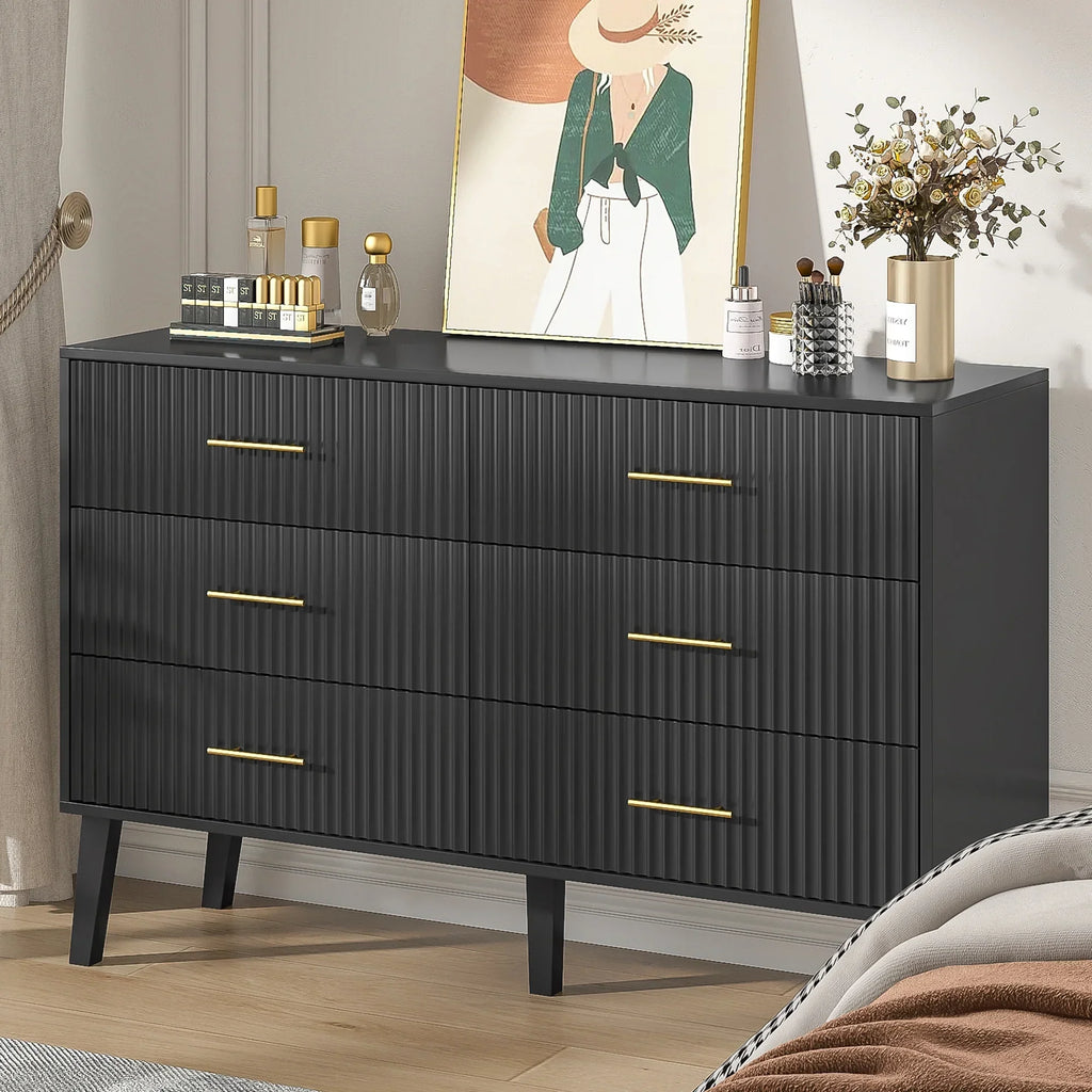 Nouveauté 2026 – Commode à 6 tiroirs Fluted , commode moderne large, commode double à 6 tiroirs