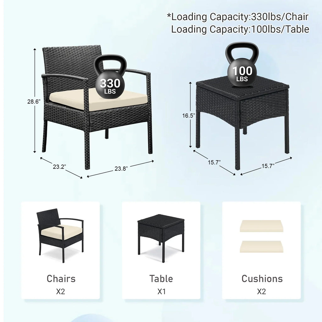 Nouveauté 2026 – Ensemble de mobilier de jardin Tappio , 3 pièces, style bistro, comprenant des chaises de conversation en rotin, une table d'appoint et des coussins. Idéal pour balcon, jardin ou terrasse. Couleur : rouge