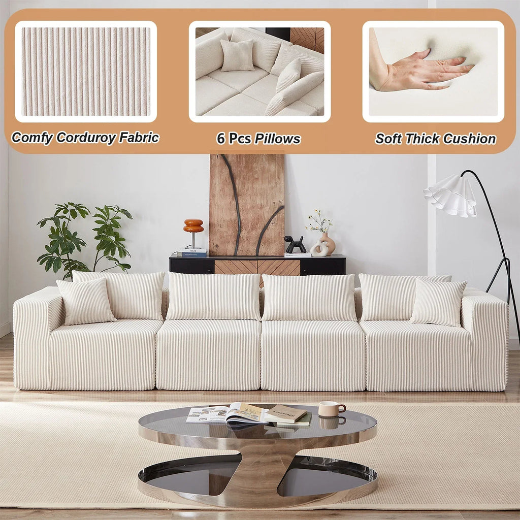 Nouveauté 2026 – Canapé d'angle modulaire en velours côtelé de 264 cm (104 pouces), ensemble de canapés de sol de luxe, mobilier d'intérieur rembourré, canapé compressé en mousse pour salon et chambre, combinaison libre de 4 pièces