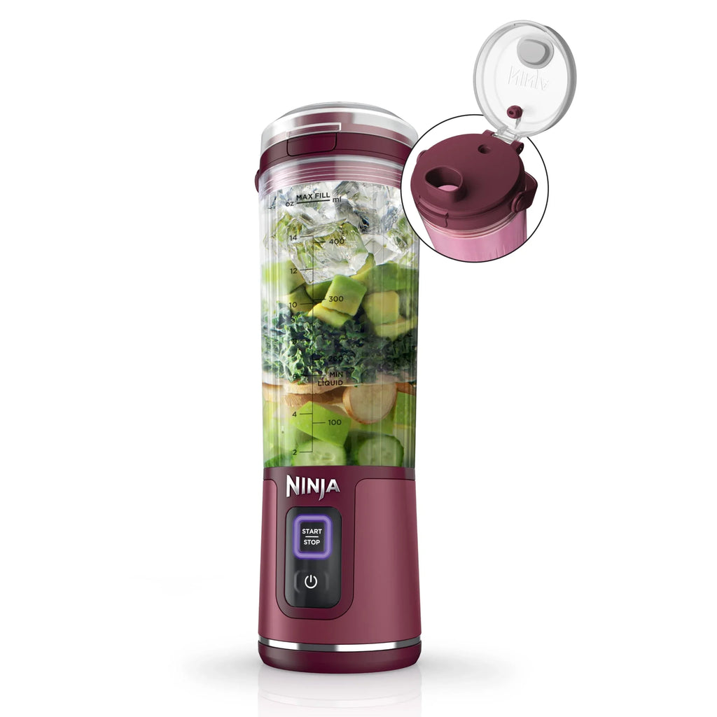 Nouveauté 2026 – Blender portable Ninja Blast , sans fil, bol de 532 ml (18 oz), blender individuel pour milkshakes et smoothies, sans BPA, couvercle étanche et bec verseur, rechargeable par USB-C, pièces compatibles lave-vaisselle, violet métallisé