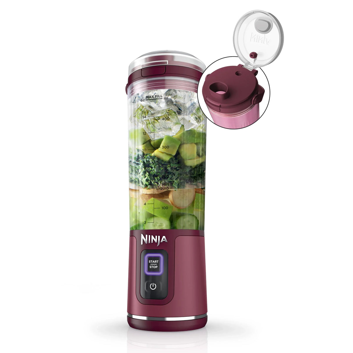 Nouveauté 2026 – Blender portable Ninja Blast , sans fil, bol de 532 ml (18 oz), blender individuel pour milkshakes et smoothies, sans BPA, couvercle étanche et bec verseur, rechargeable par USB-C, pièces compatibles lave-vaisselle, violet métallisé