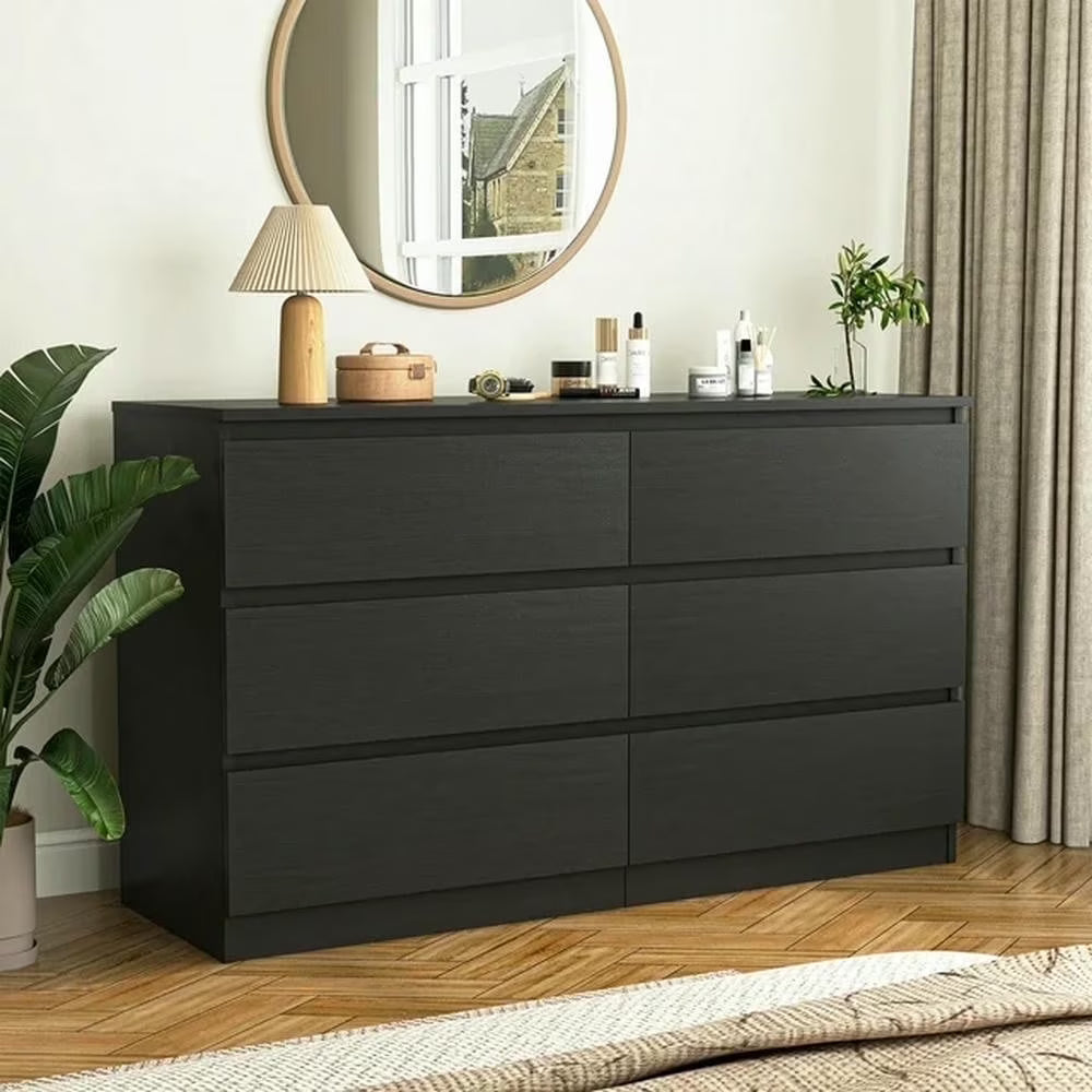 Nouveauté 2026 – Commode moderne Kadyn à 6 tiroirs, meuble en bois, commode pour chambre, meuble de rangement de cuisine avec tiroirs, commode (noire