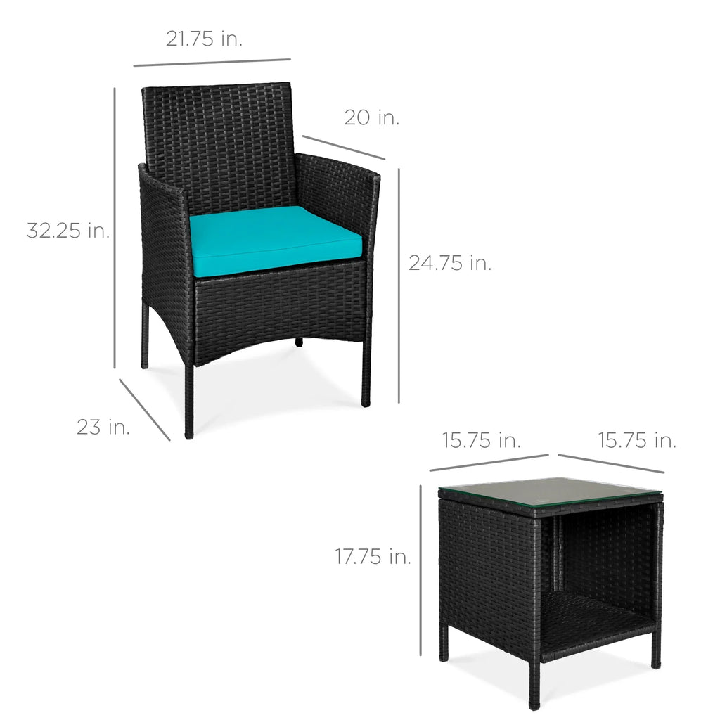 Nouveauté 2026 – Ensemble bistro de jardin 3 pièces en résine tressée Best Choice Products , avec 2 chaises et une table - Gris/Bleu marine