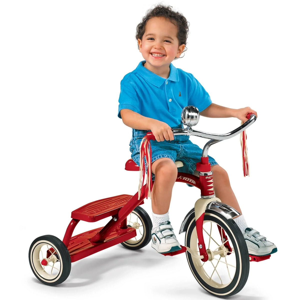 Nouveauté 2026 – Tricycle Radio Flyer , rouge classique à double plateau, roue avant de 12 pouces, rouge