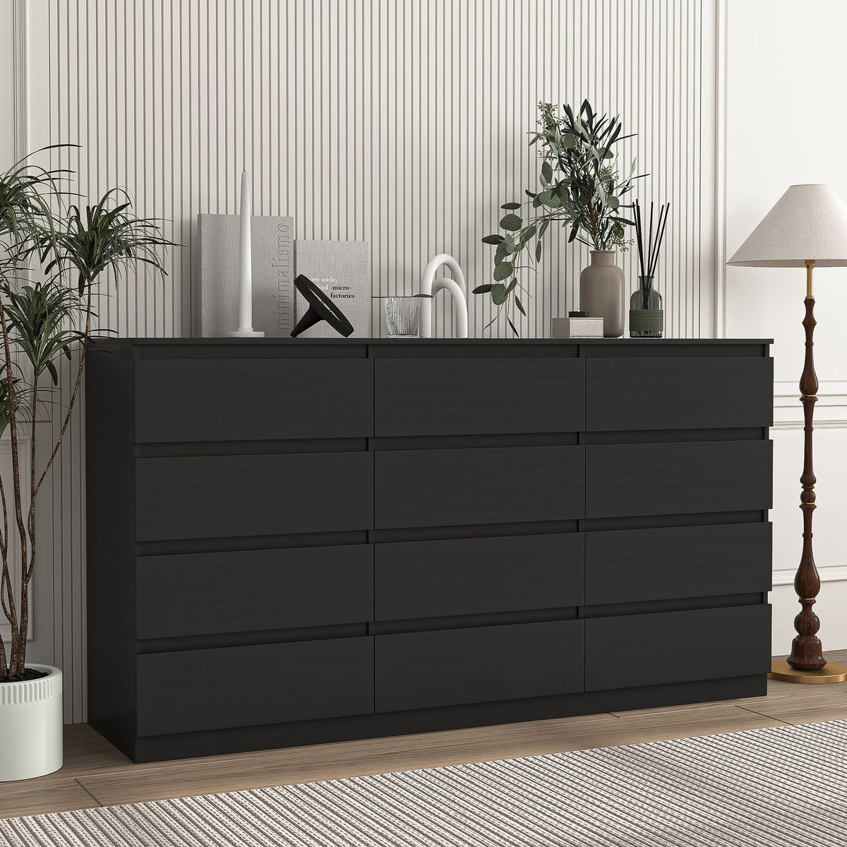 Nouveauté 2026 – Commode Resenkos moderne style milieu du siècle, 6 tiroirs, large, pour chambre à coucher, grise