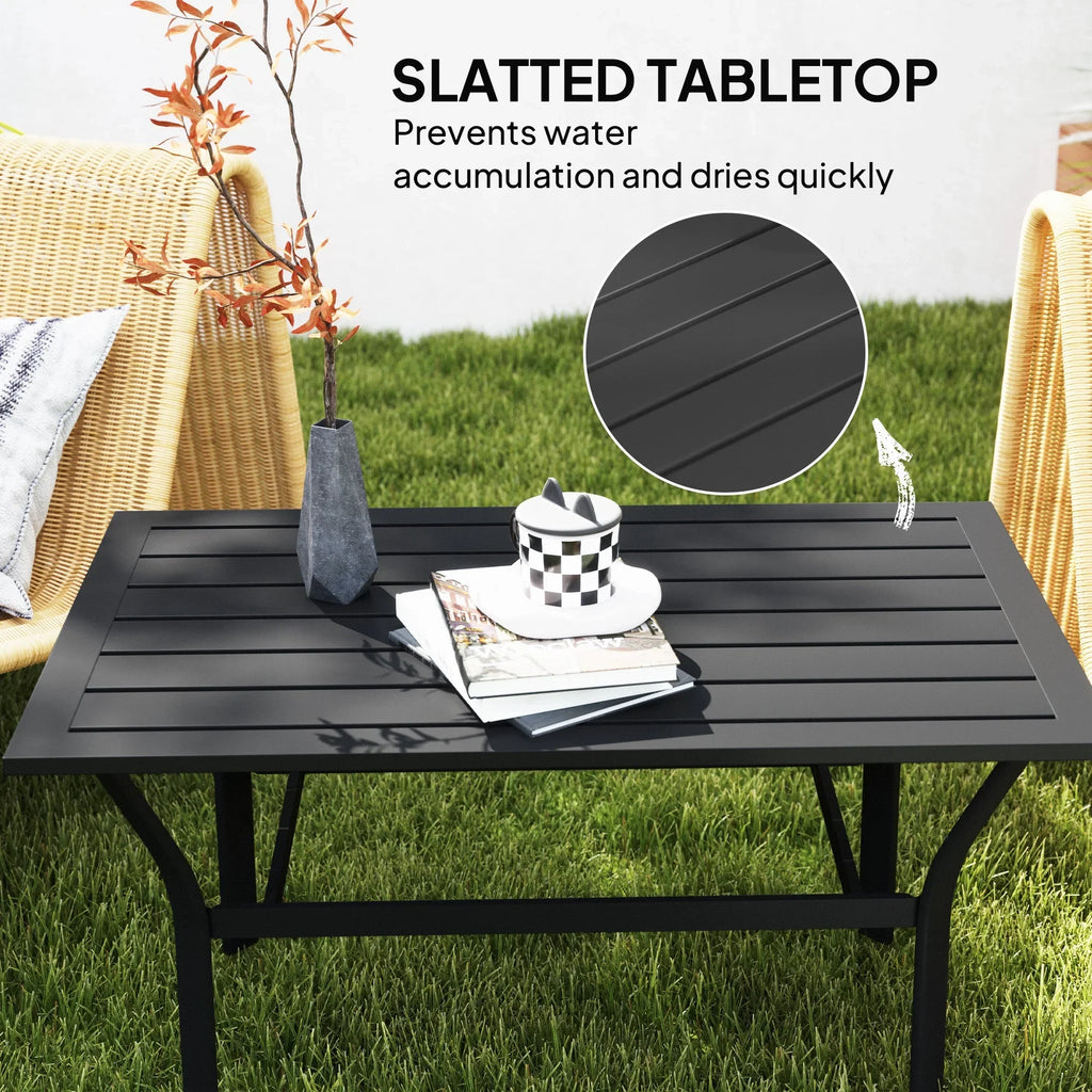 Nouveauté 2026 – Table basse d'extérieur Outsunny , table basse rectangulaire résistante aux intempéries pour patio, avec plateau à lattes, marron