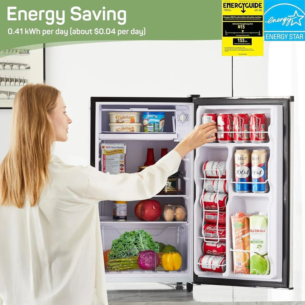 Nouveauté 2026 – Mini-réfrigérateur pour chambre à coucher, 3,2 pi³ (81 L), petit réfrigérateur avec congélateur pour dortoir ou bureau, compact, à une porte, thermostat réglable, silencieux, noir