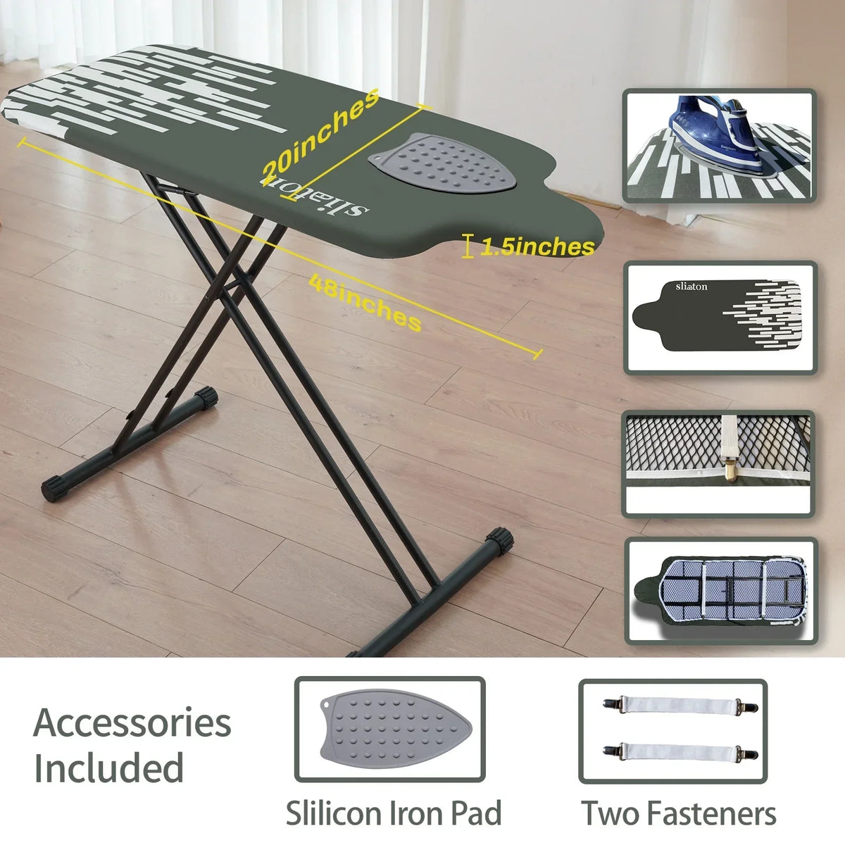Nouveauté 2026 – Planche à repasser extra large KDJ HOME Slieton avec barre de suspension, 51 cm de large (20 pouces