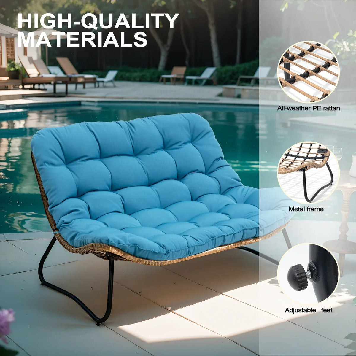 Nouveauté 2026 – Canapé deux places de patio Crestlive Products , grand meuble en rotin résistant aux intempéries avec coussins moelleux, canapé d'extérieur pour balcon, piscine, jardin (beige
