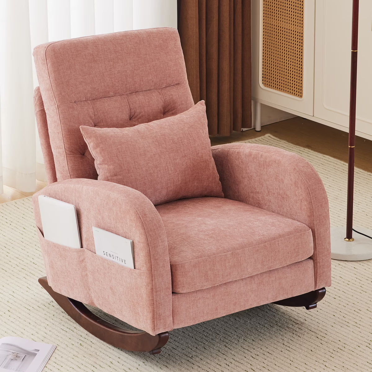 Nouveauté 2026 – Fauteuil à bascule Ktaxon , fauteuil de lecture inclinable, confortable, revêtu de velours peluche, canapé à bascule une place, beige, idéal pour le salon, la chambre d'enfant ou la chambre à coucher