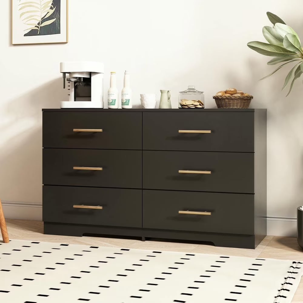 Nouveauté 2026 – Commode moderne Kadyn à 6 tiroirs, meuble en bois, commode pour chambre, meuble de rangement de cuisine avec tiroirs, commode (noire