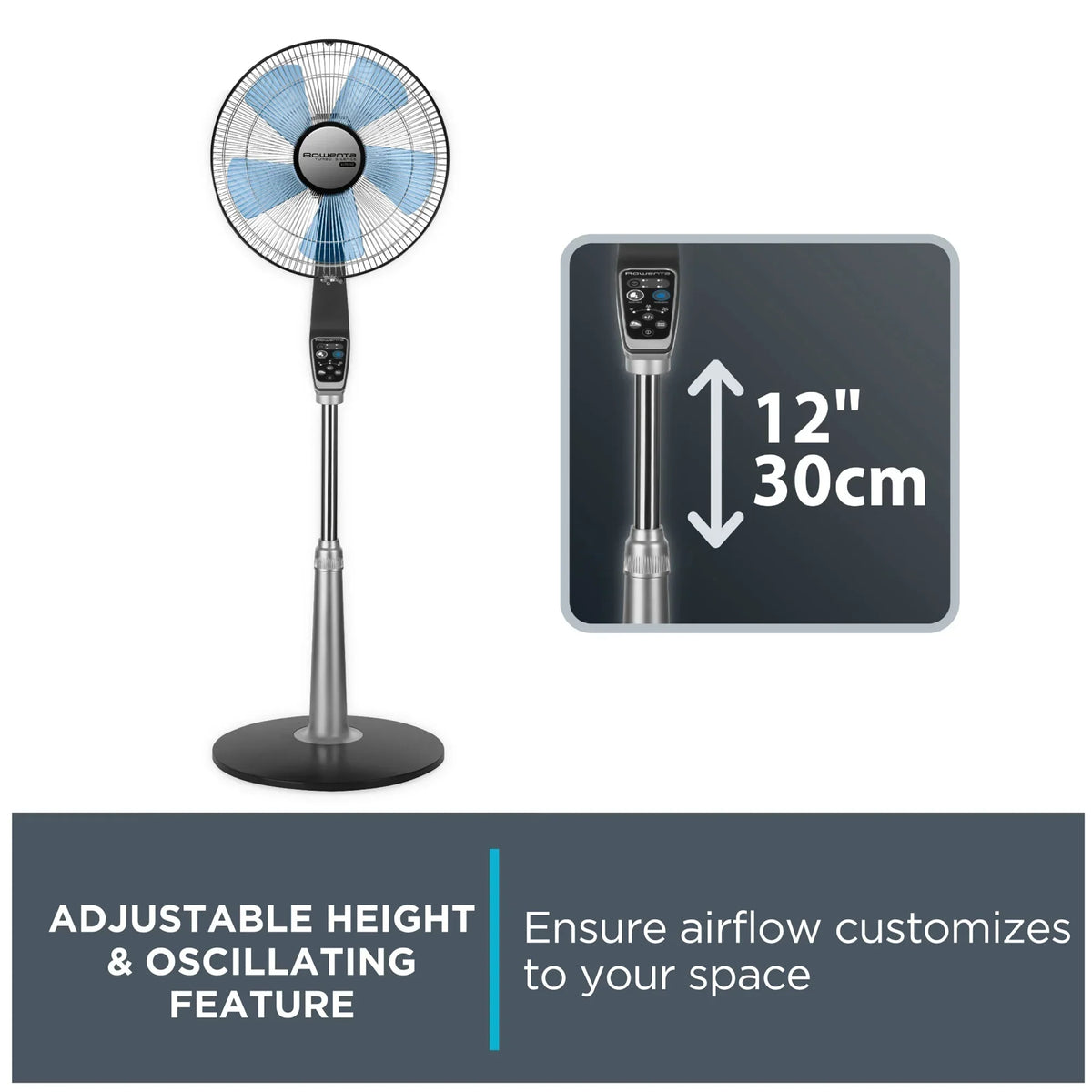 Nouveauté 2026 – Ventilateur sur pied Rowenta Turbo Silence avec télécommande, 53 pouces, portable, 5 vitesses, VU5670
