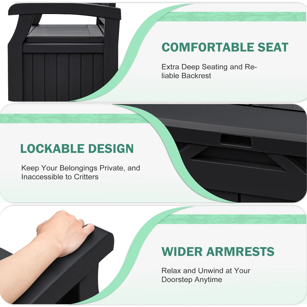 Nouveauté 2026 – Banc de rangement Homall de 80 gallons en plastique, fabriqué en résine durable et résistante aux intempéries, avec compartiment de rangement organisé de type Deckbox, pour patios et pelouses extérieures, noir
