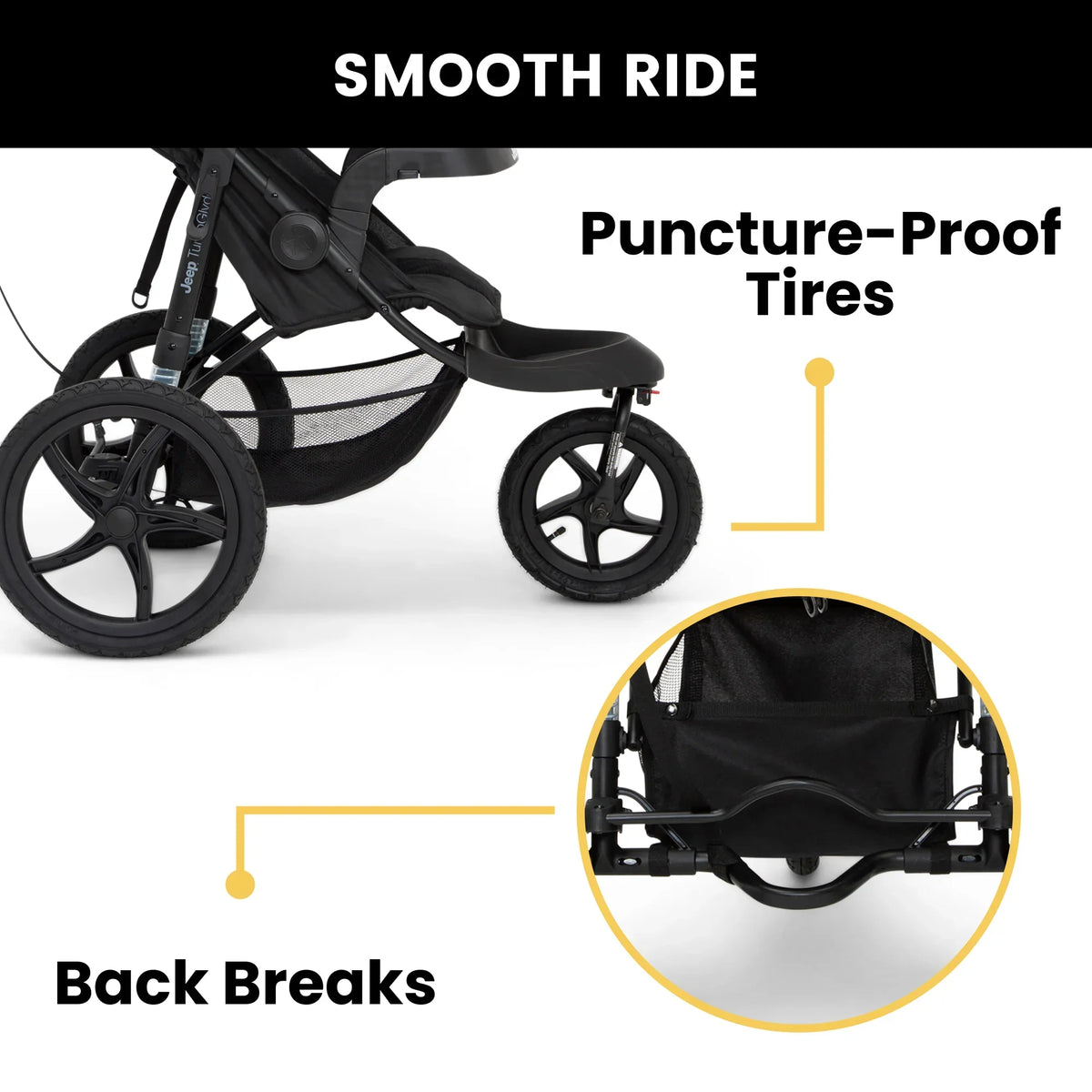 Nouveauté 2026 – Poussette de jogging Jeep TurboGlyde de Delta Children, noire