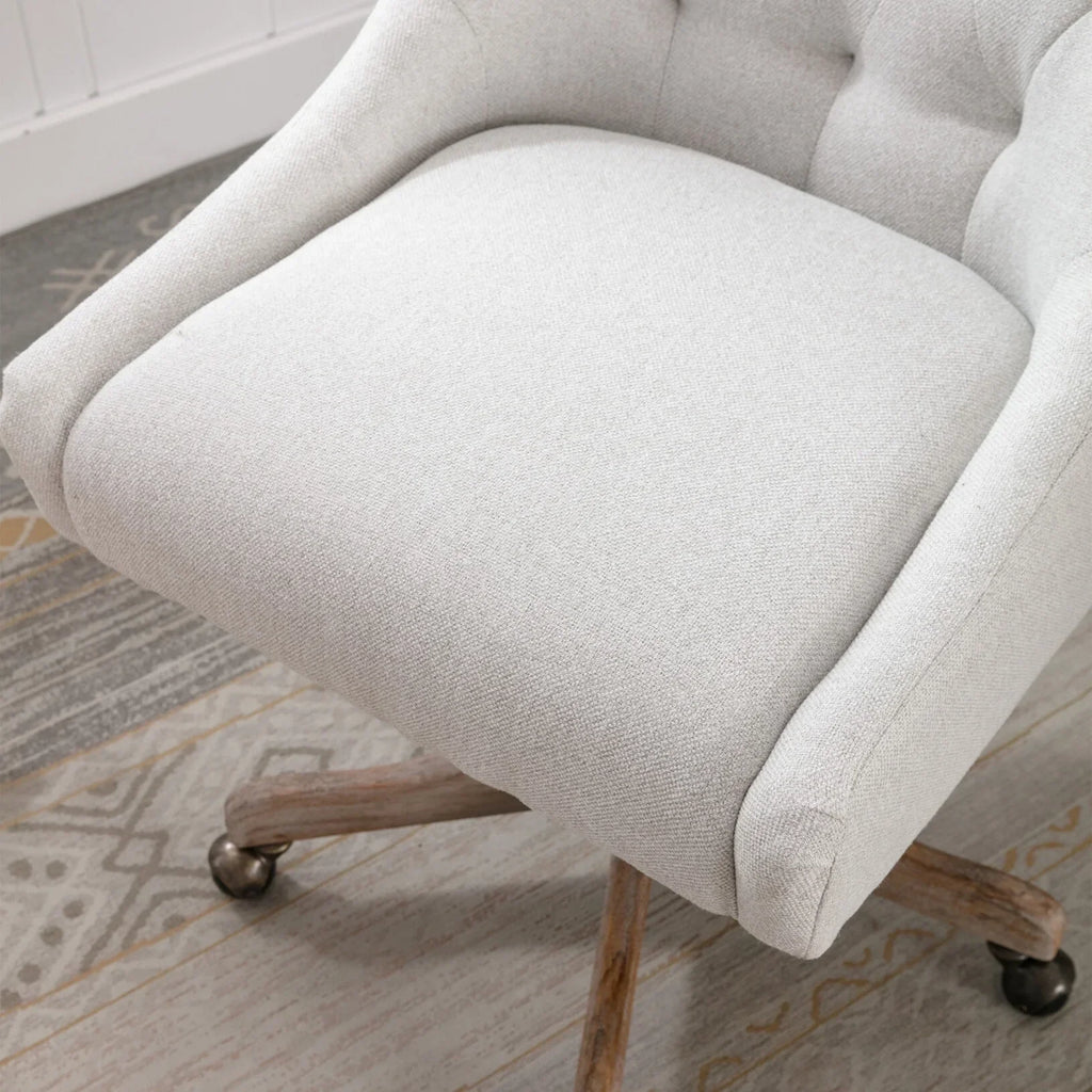 Nouveauté 2026 – Chaise de bureau pivotante à 360° , chaise de coiffeuse rembourrée avec base en bois massif et roulettes, hauteur réglable, idéale pour la chambre ou le salon, marron