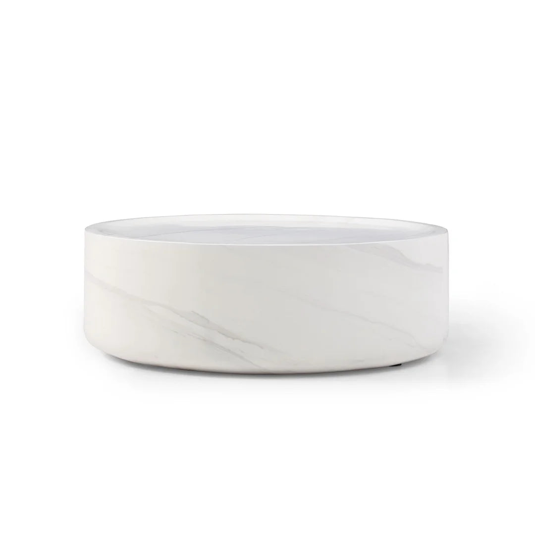 Nouveauté 2026 – Table basse ronde 31,49'' avec texture marbre, table basse circulaire moderne en fibre de verre, table d'appoint pour salon ou extérieur, livrée montée, finition marbre