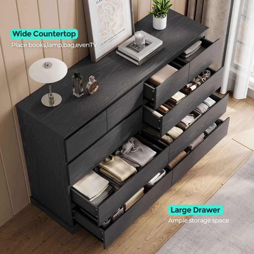 Nouveauté 2026 – Commode moderne en bois Linsy Home pour chambre à coucher, large commode à 9 tiroirs, blanche