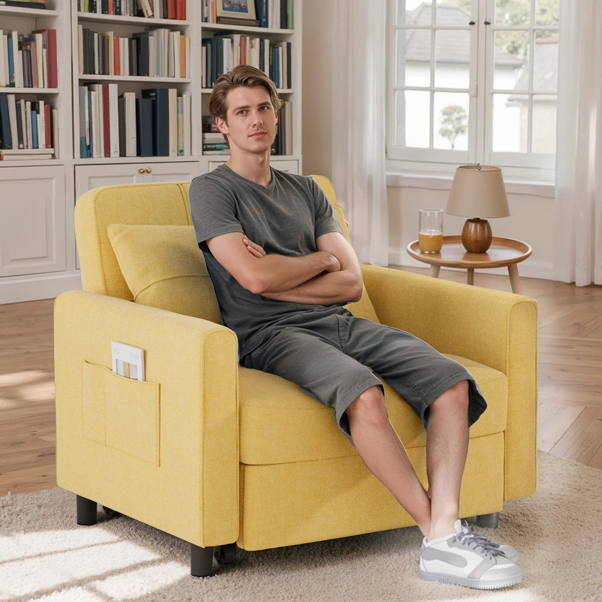 Nouveauté 2026 – Canapé-lit convertible 3 en 1 Lofka avec rangement, dossier réglable et fonction gigogne - Fauteuil-lit idéal pour les petits espaces et les appartements, gris foncé