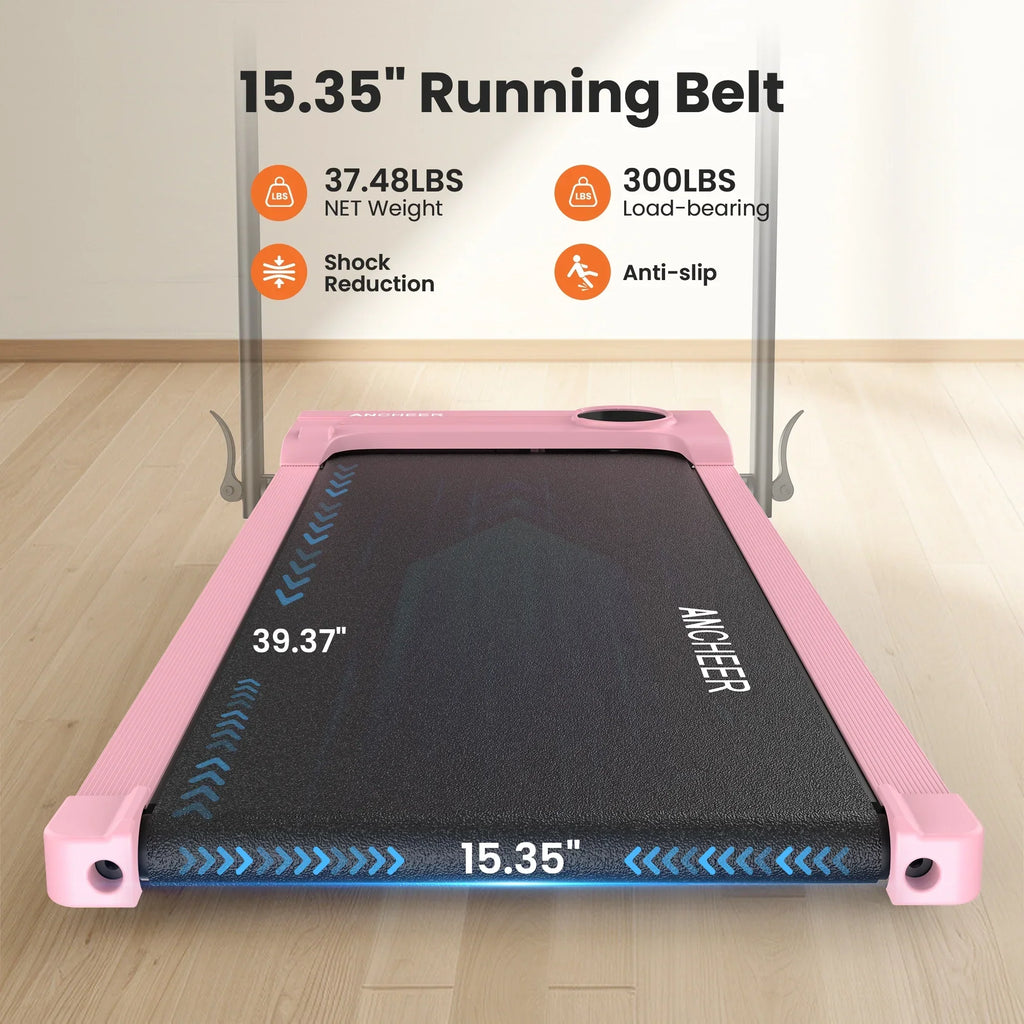Nouveauté 2026 – Tapis de marche pliable et portable ANCHEER , capacité de 136 kg (300 lb), vitesse de 12 km/h (7,5 mi/h), à placer sous un bureau, avec télécommande et écran LED, 2 en 1, pour la maison, le bureau ou l'exercice (rose