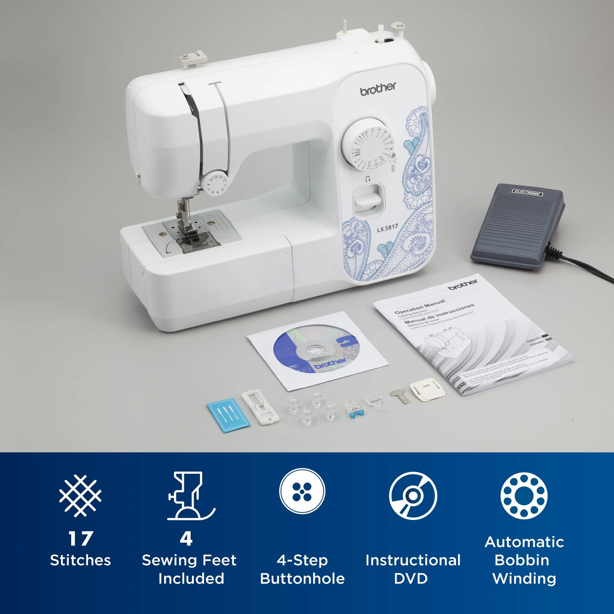 Nouveauté 2026 – Machine à coudre Brother LX3817 pour débutants, 17 points