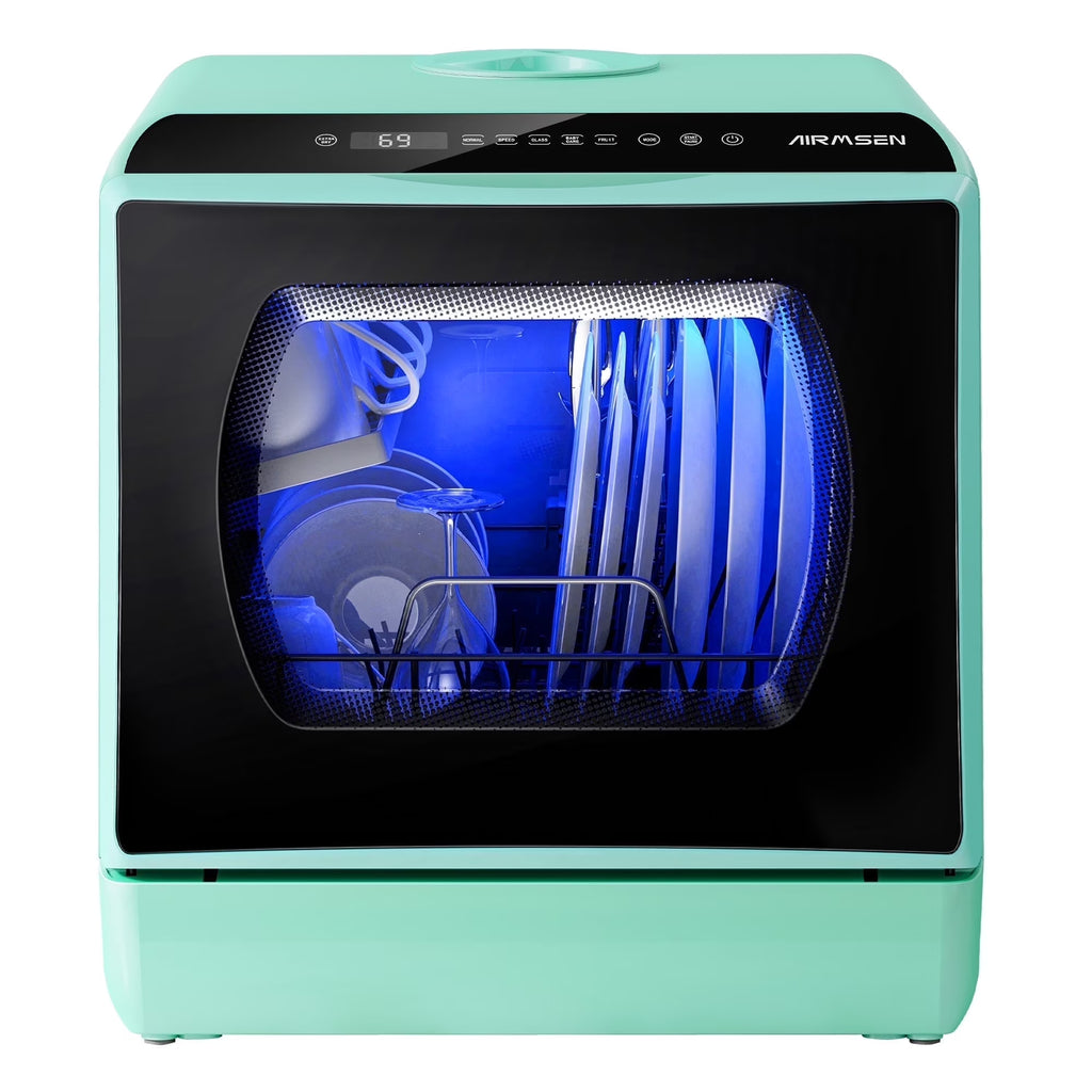 Nouveauté 2026 – Lave-vaisselle portable de comptoir AIRMSEN avec réservoir d'eau intégré de 5 litres et fonction de séchage à l'air, 5 programmes de lavage, mini lave-vaisselle, AE-TDQR03