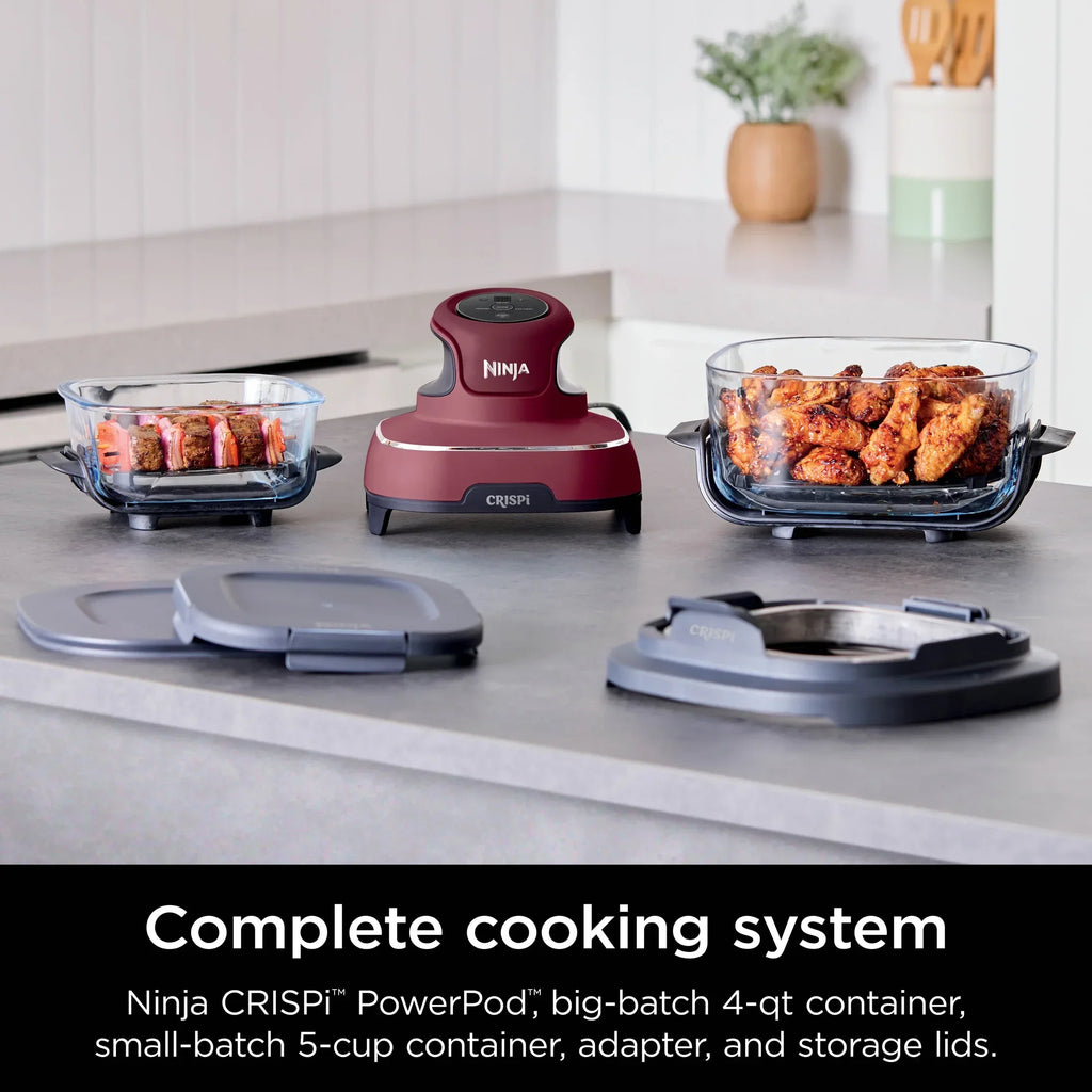 Nouveauté 2026 – Friteuse à air portable 3-en-1 Ninja Crispi , 1500 W, récipients en verre TempWare de 4 L et 5 tasses avec couvercles de conservation, compatible micro-ondes, congélateur et lave-vaisselle, blanc, FN100WH