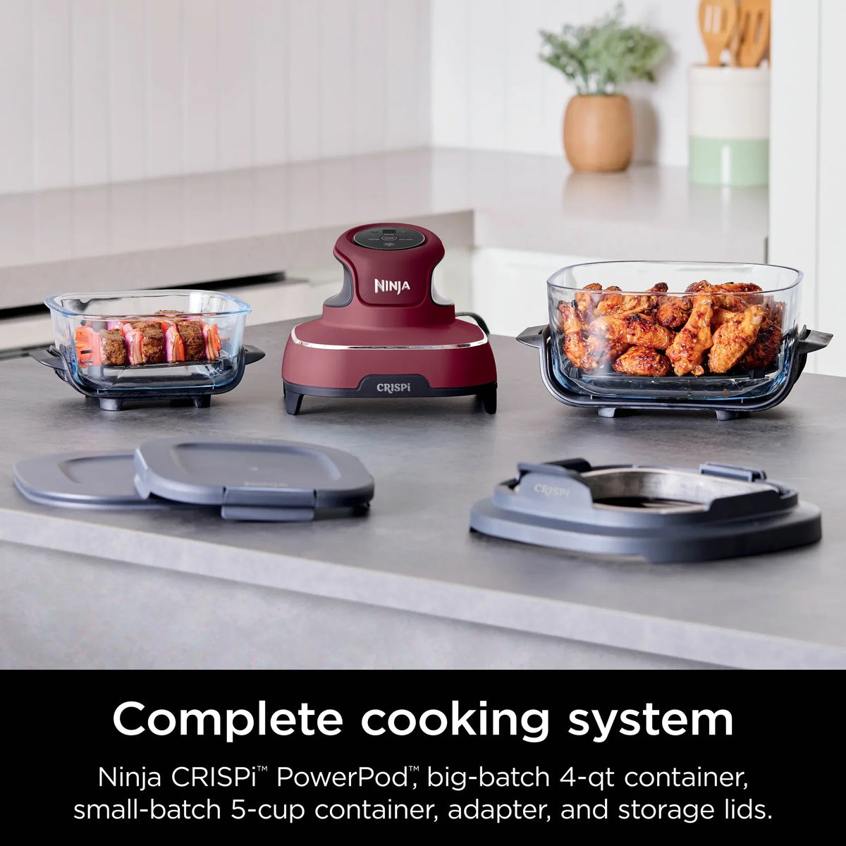 Nouveauté 2026 – Friteuse à air portable 3-en-1 Ninja Crispi , 1500 W, récipients en verre TempWare de 4 L et 5 tasses avec couvercles de conservation, compatible micro-ondes, congélateur et lave-vaisselle, blanc, FN100WH
