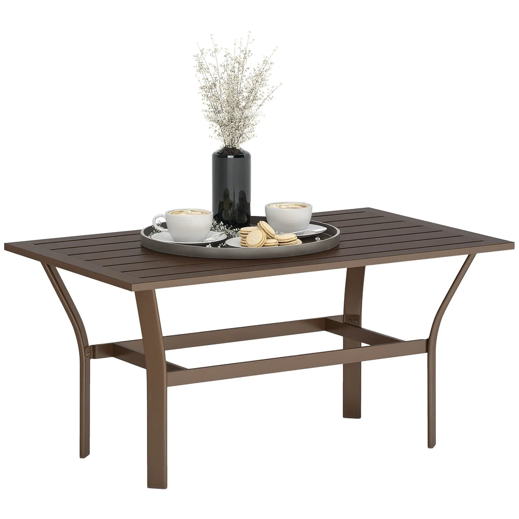 Nouveauté 2026 – Table basse d'extérieur Outsunny , table basse rectangulaire résistante aux intempéries pour patio, avec plateau à lattes, marron