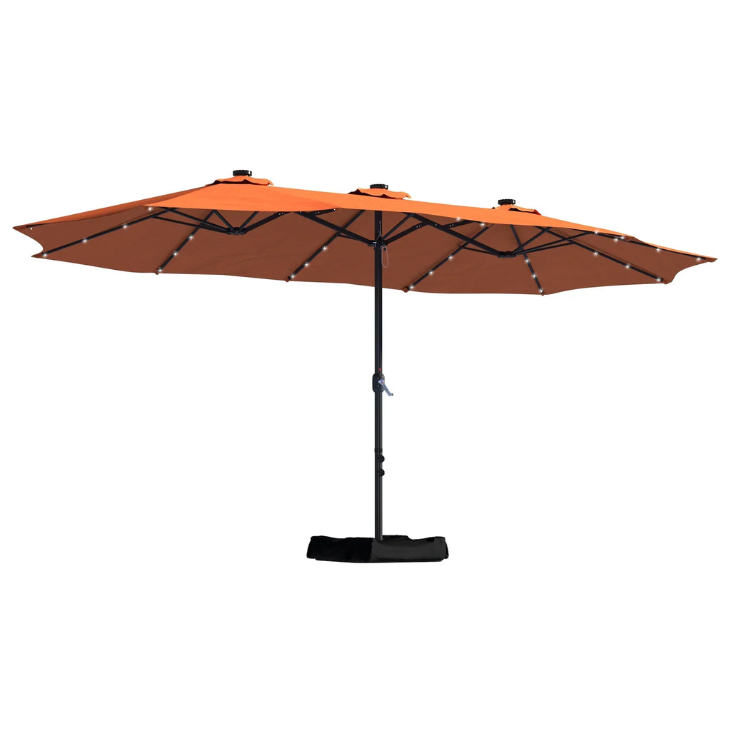 Nouveauté 2026 – Parasol rectangulaire Mondawe 4,57 m (15 pi) avec base et éclairage LED beige