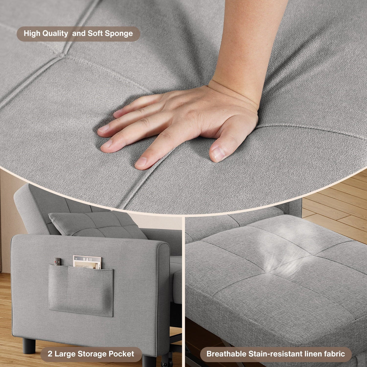 Nouveauté 2026 – Canapé-lit convertible 3 en 1 Lofka avec rangement, dossier réglable et fonction gigogne - Fauteuil-lit idéal pour les petits espaces et les appartements, gris foncé