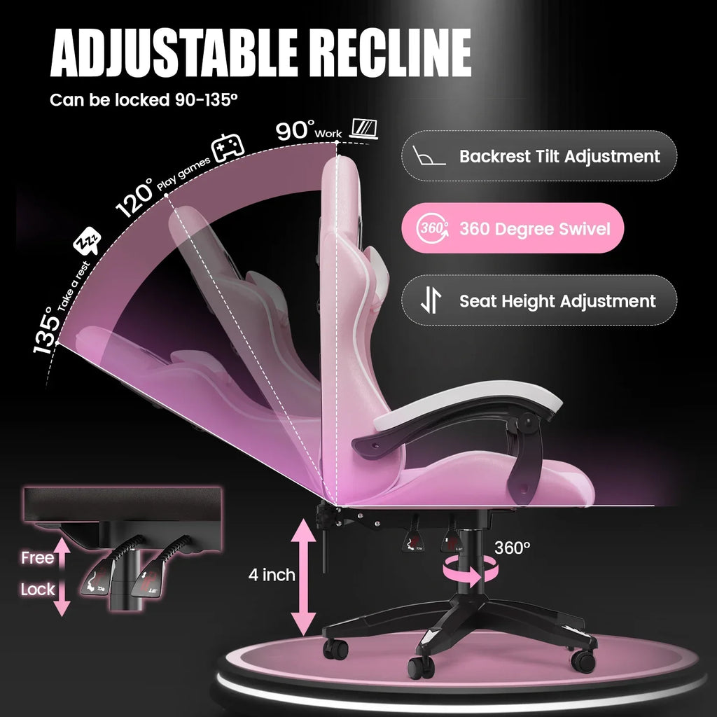 Nouveauté 2026 – Chaise de jeu Bigzzia , chaise de bureau ergonomique avec appui-tête et soutien lombaire réglables en hauteur, pour adultes et adolescents, noir et blanc